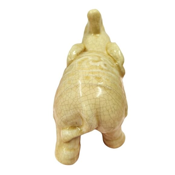 Ceramic Elephant Figurine Ivory Crackle Glaze Home Decor Collectible 6.75 In - Picture 4 of 5